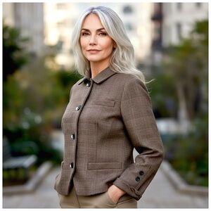 Zenobia Check Wool Blazer. Gray, Black. Size 8